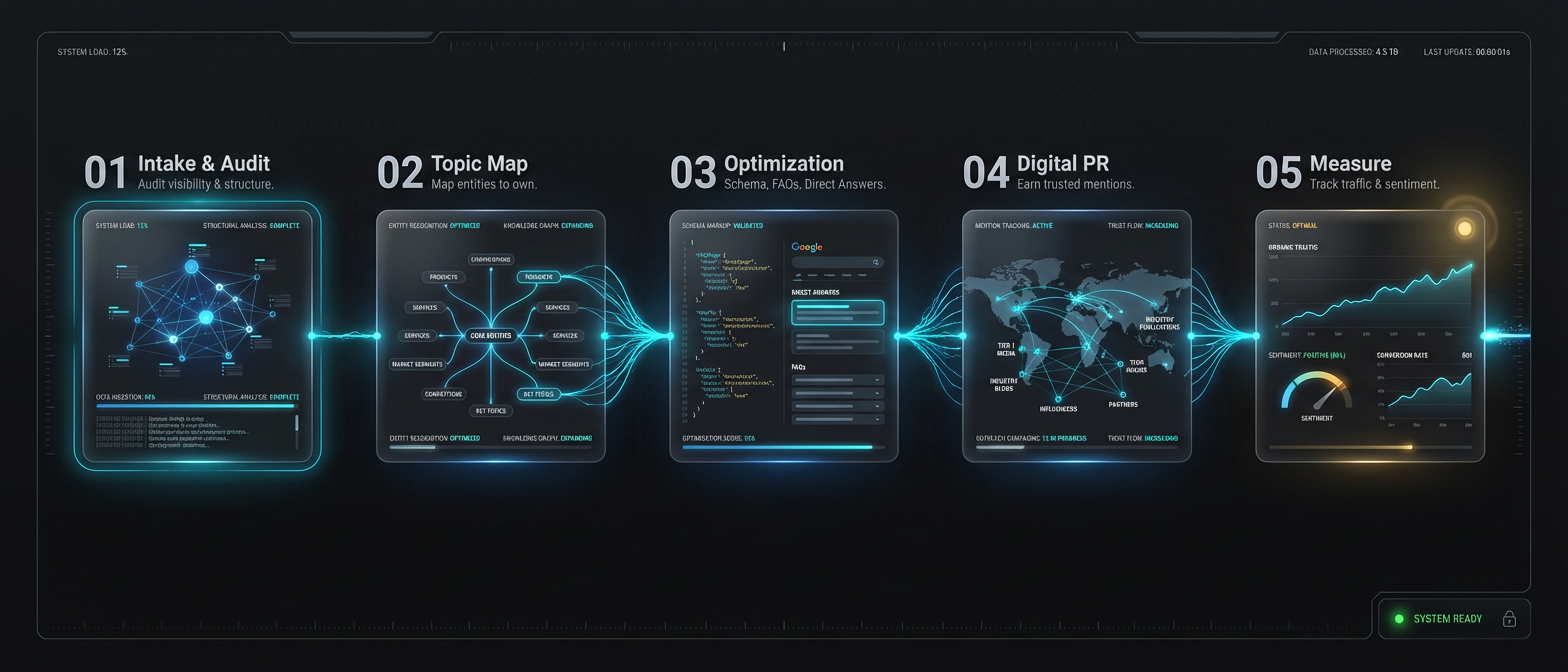 graph timeline highlights Percepture's geo services workflow in steps