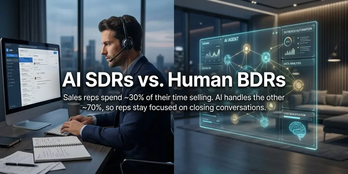 AI SDR's vs Human BDRs split screen comparison: People vs AI