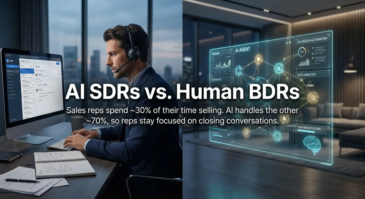 AI SDR's vs Human BDRs split screen comparison: People vs AI