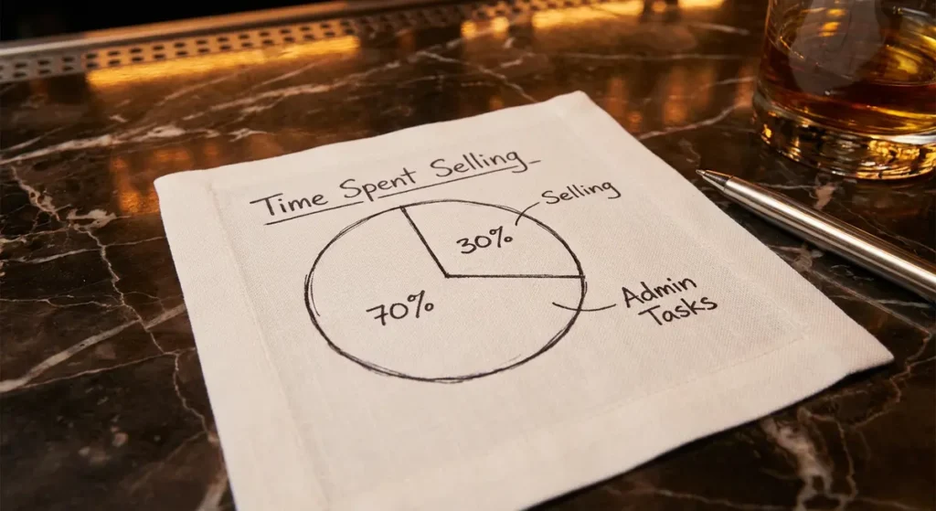 ROI Calculator showing 30% of time is spent selling and 70% of the tie time is admin tasks where AI Sales Agents cana help