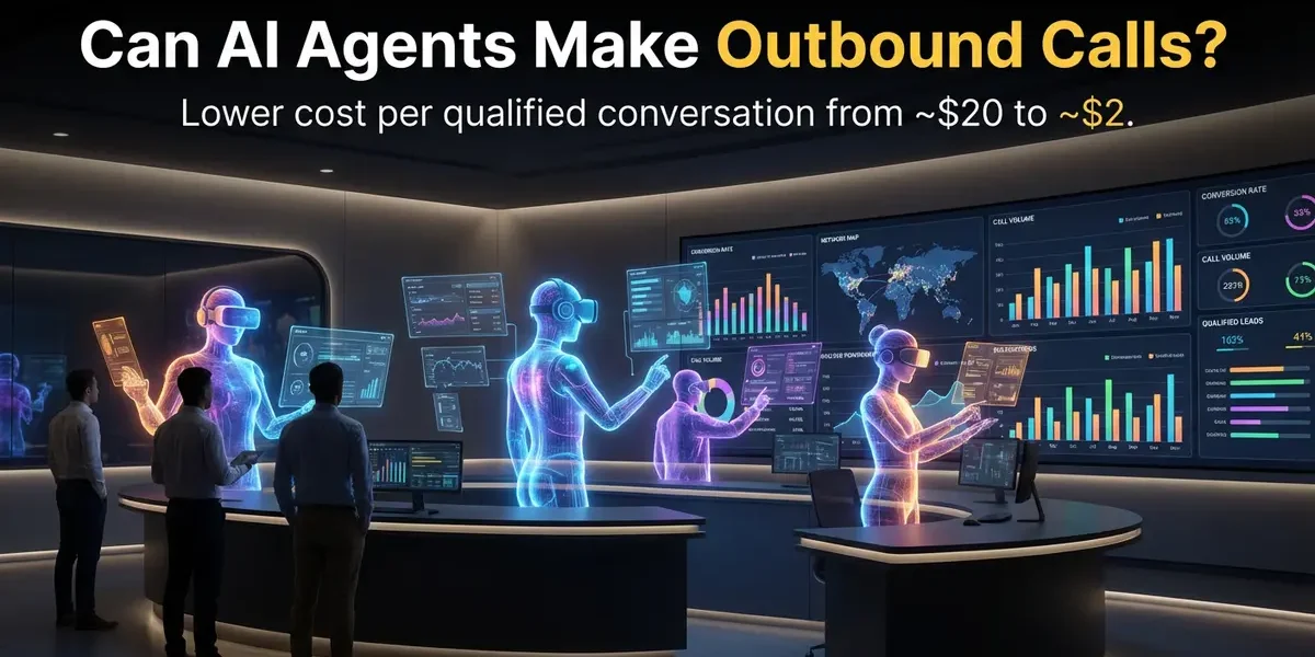 Sales board room with AI sals agents making outbound phone calls