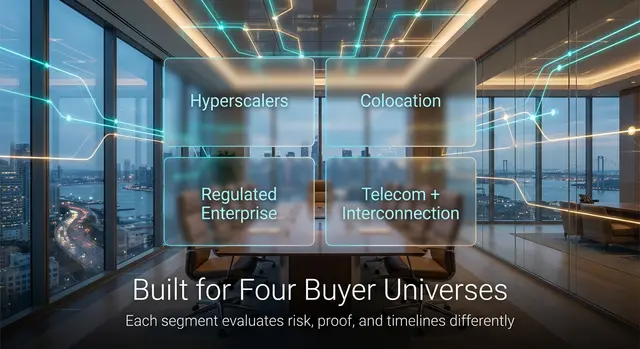 Chart of Data Center Industry: Hyperscalers, colocation, regulated enterprise, telecom, and interconnection - Data Center Marketing with Percepture in the NYC office in the background
