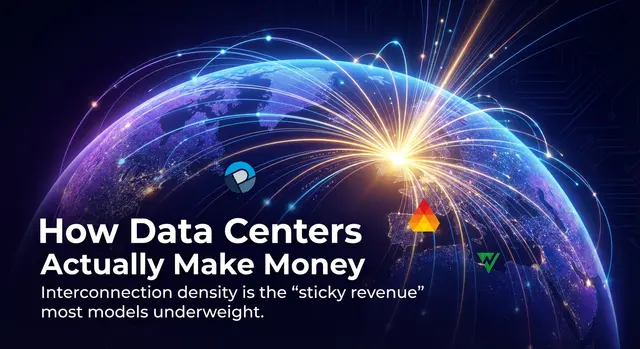How do data centers make money? it shows the globe with connectivity, using vibrant colors