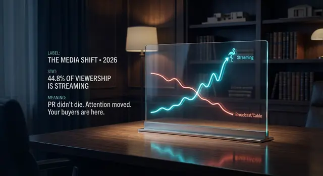 PR media shift in 2026 - Percepture PR Data Center Agency - statistic 44% of viewership is streaming