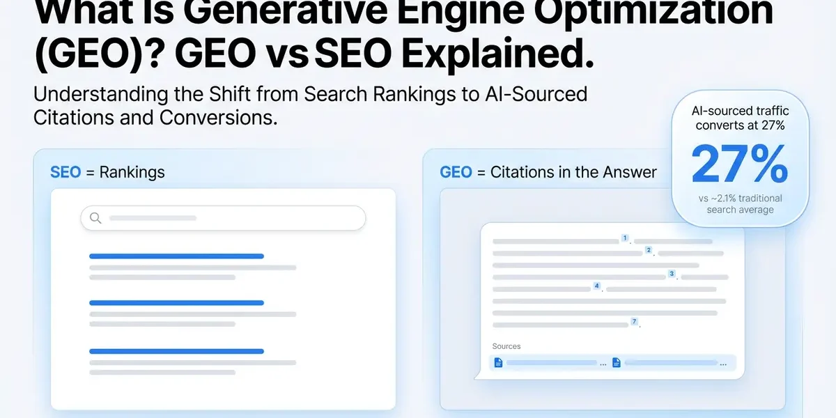 Featured image with background behind the title: What is GEO? GEO vs SEO