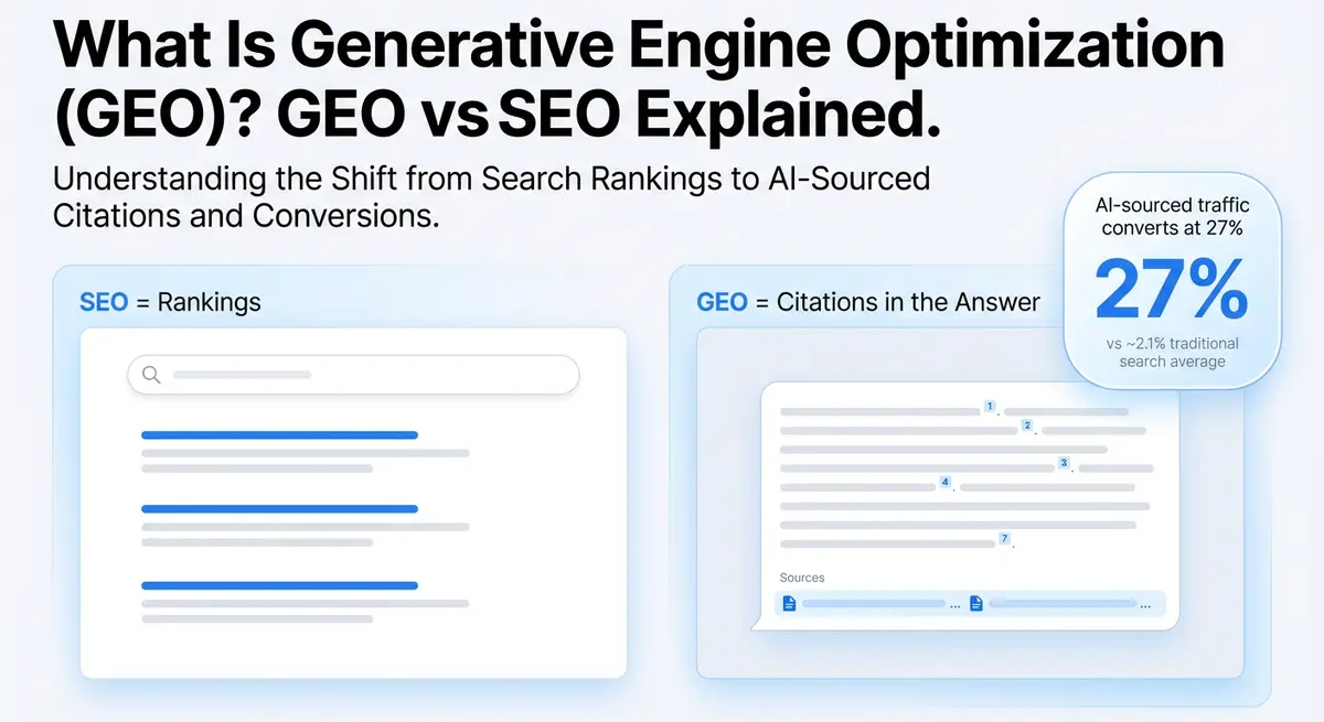 Featured image with background behind the title: What is GEO? GEO vs SEO