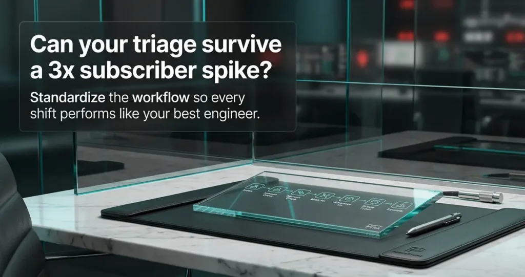 can your triage survive a 3x subscriber spike - standardize the workflow so every shift performs like your best engineer