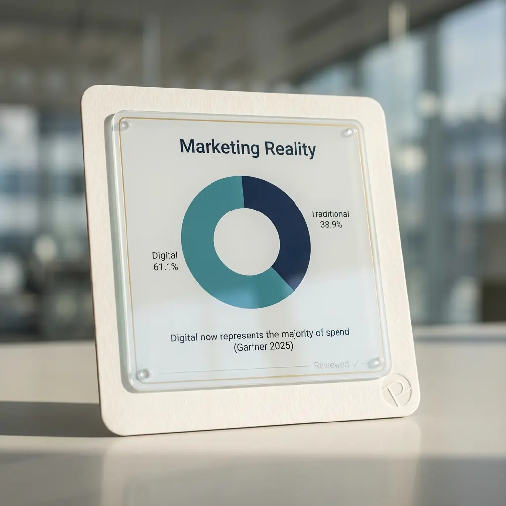 Pharma Digital Marketing Pie chart showing 61.1% digital vs 38.9% traditional

Digital channels now represent the majority of marketing spend (