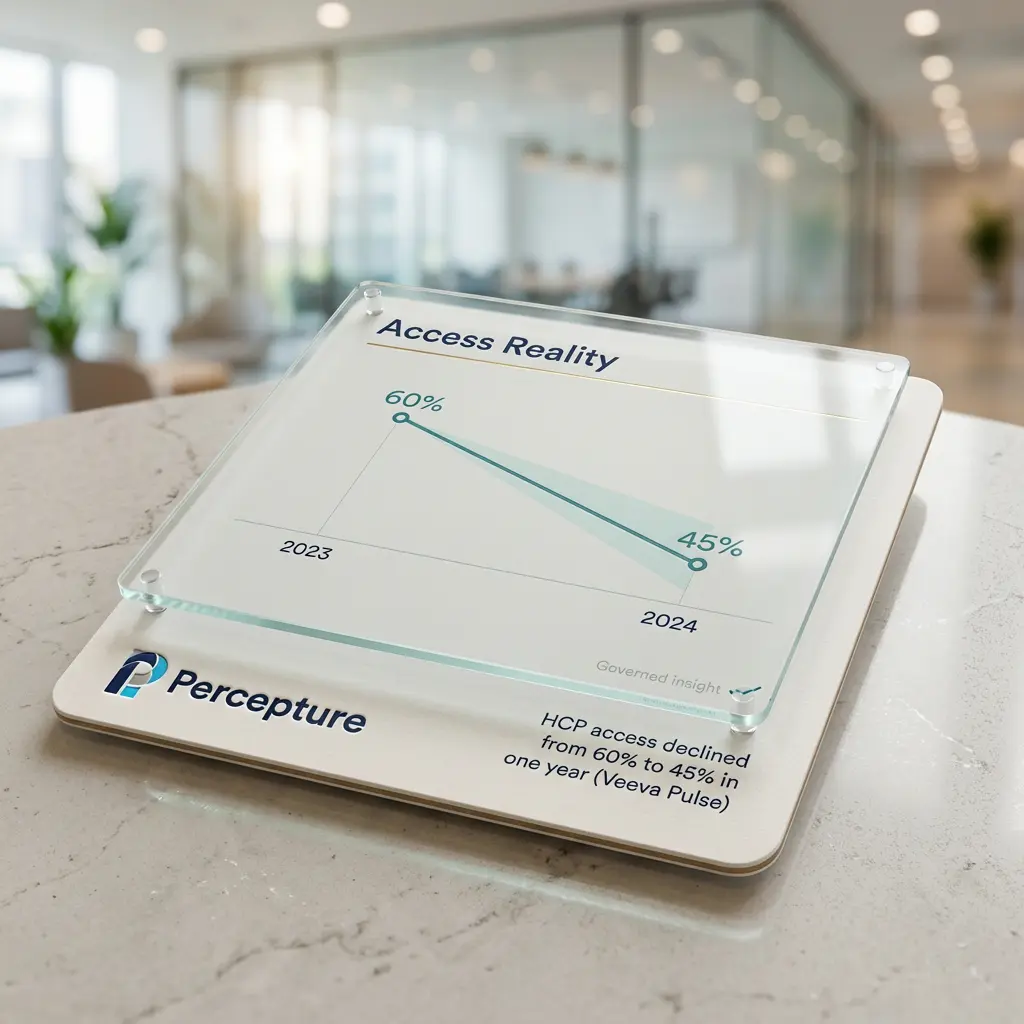 Pharma Industry: isual: Line graph showing HCP access decline from 60% to 45%

Caption: U.S. HCP access declined 15 percentage points in one year