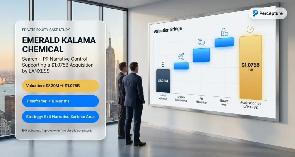 Private Equity Case Study - Chemical and Life Sciences Industry - 2 PE executives observing the valuation bridge in their office in NYC