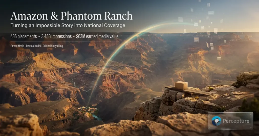 Amazon Case Study - Travel PR and image of the Grand Canyon with a rainbow and digital footprint