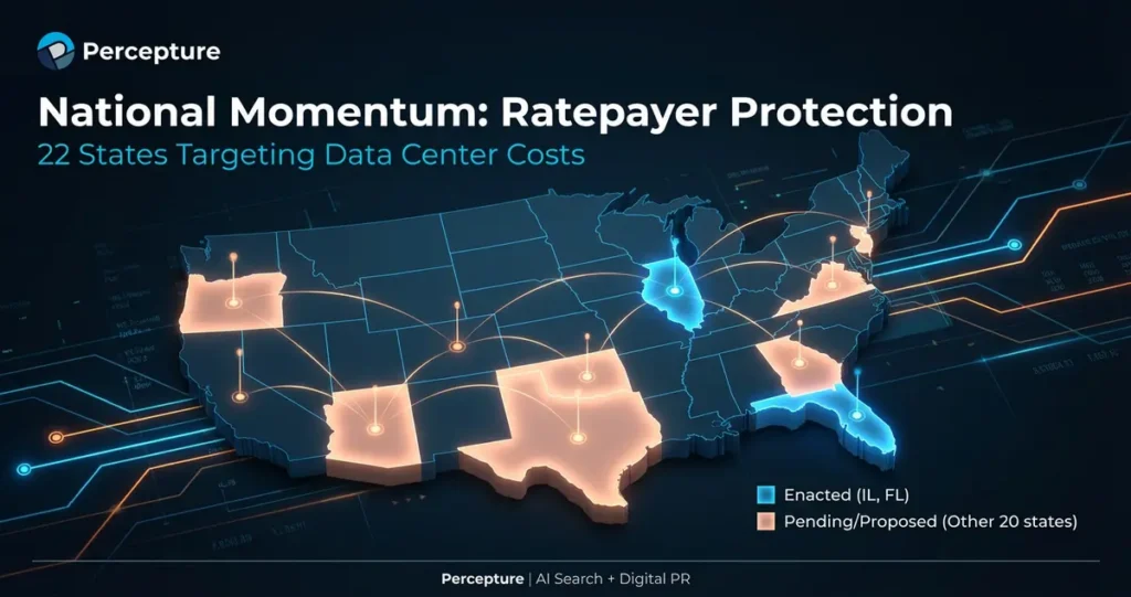interconnection service territory map of us and 22 states targeting data center costs