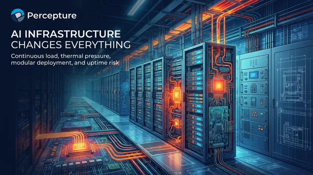 Editorial image showing how AI infrastructure increases thermal, power, and deployment demands on switchboard selection