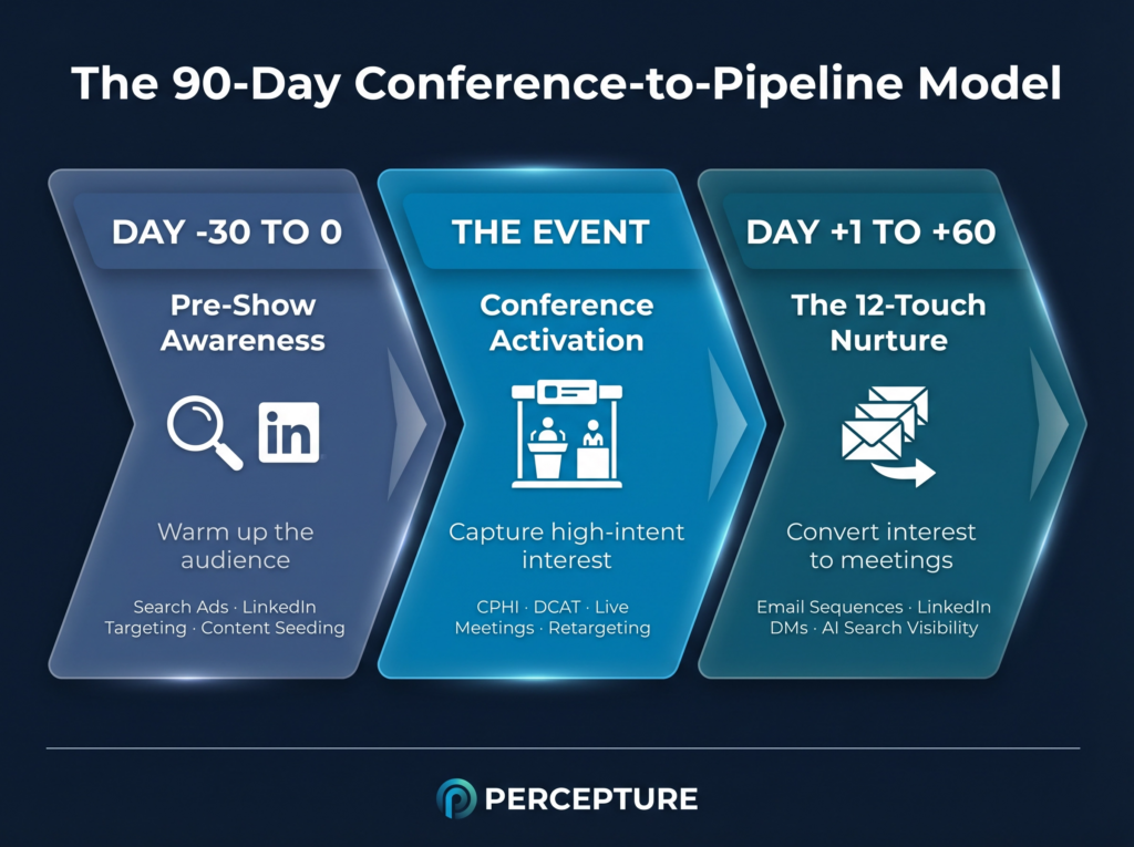 90 day Conference Pipeline for CDMO infographic for Business Development