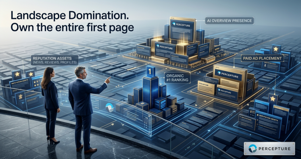 Landscape Domination strategy showing AI, organic, paid, and reputation control across search results