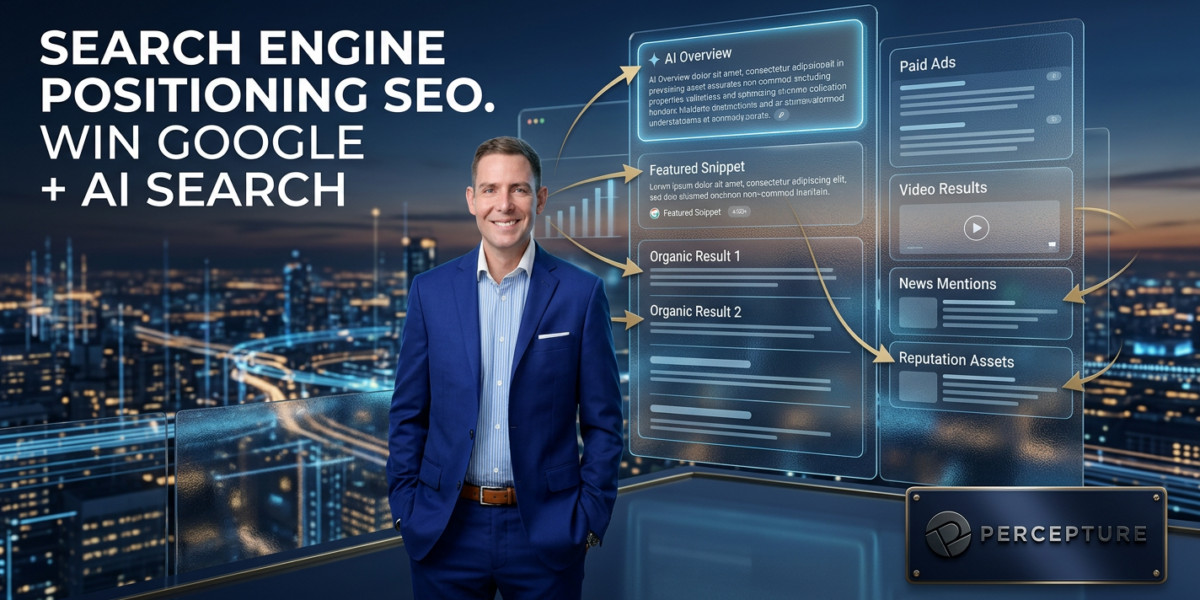 Search engine positioning SEO strategy showing Google and AI search visibility