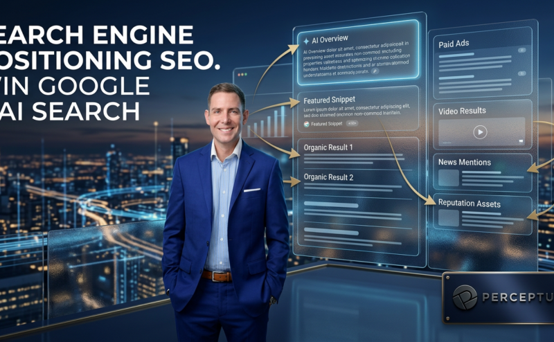 Search engine positioning SEO strategy showing Google and AI search visibility