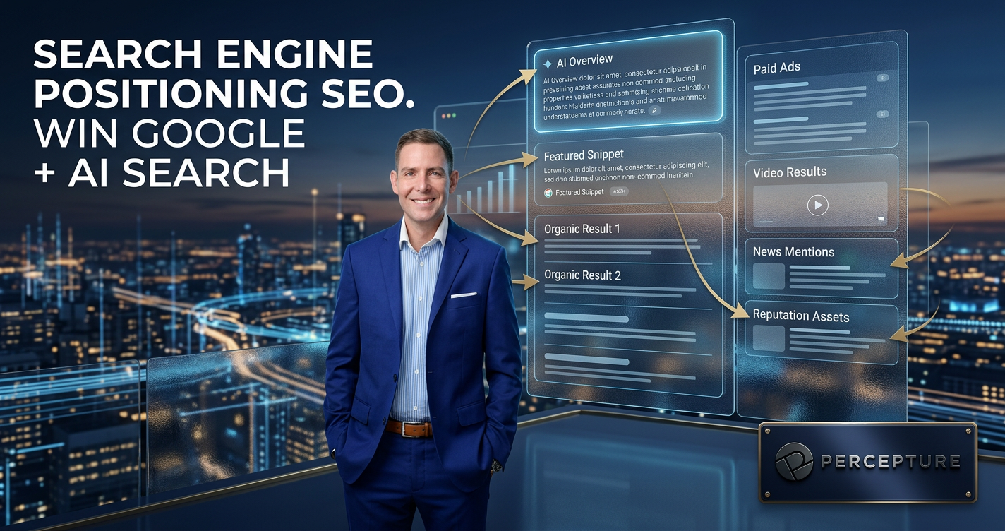 Search engine positioning SEO strategy showing Google and AI search visibility