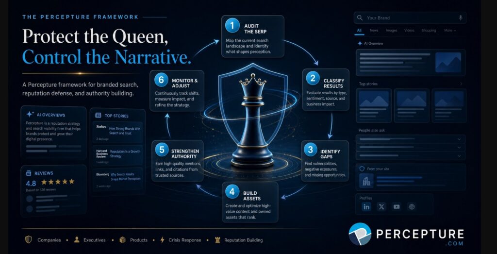 to manageme seo reputation managment clients at Percepture, we use a framework called "Protect the Queen, Control the Narrative."
