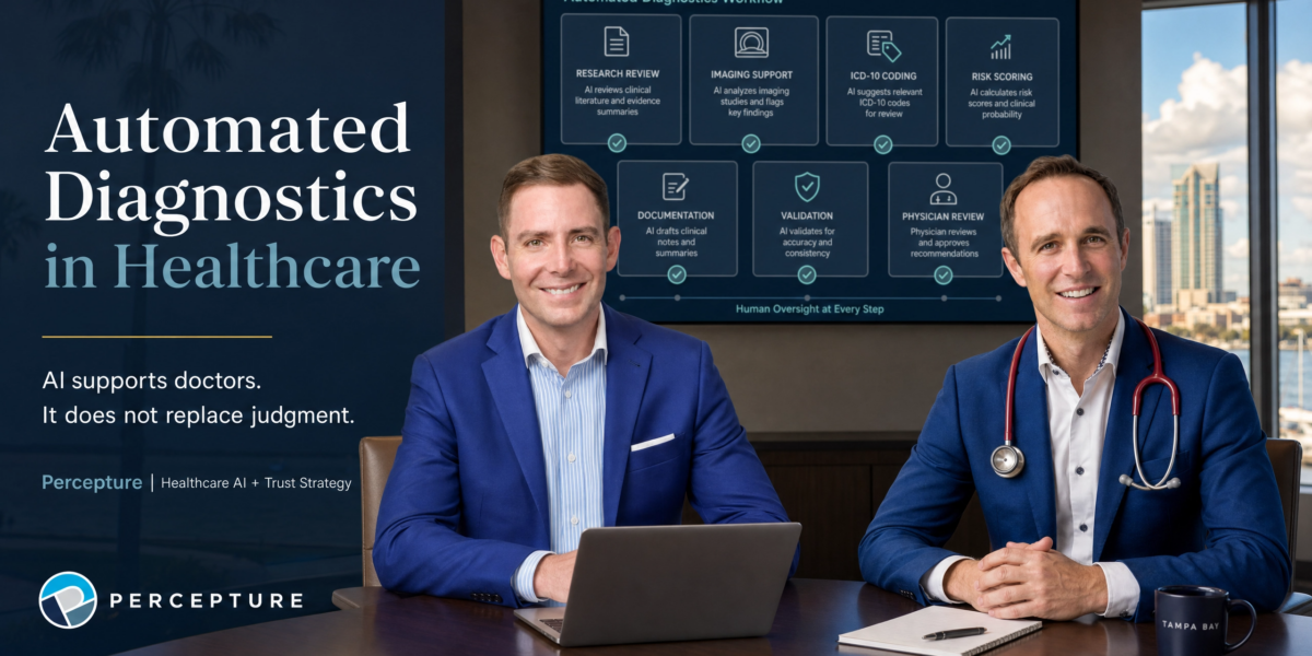 A doctor using physician-led AI tools for automated diagnostics in healthcare to improve patient screening accuracy.
