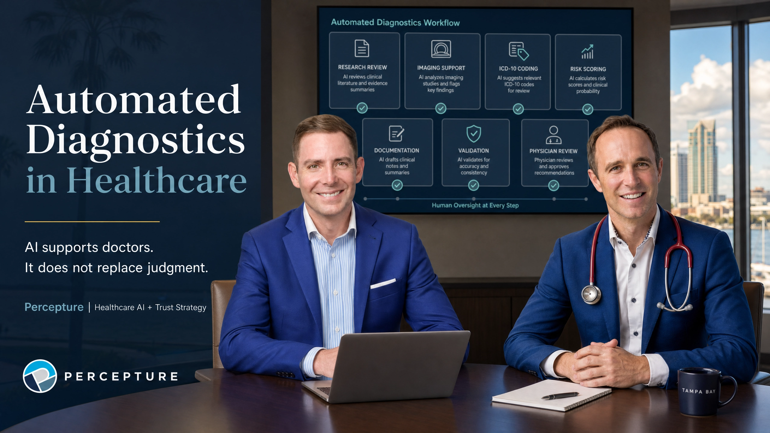 A doctor using physician-led AI tools for automated diagnostics in healthcare to improve patient screening accuracy.