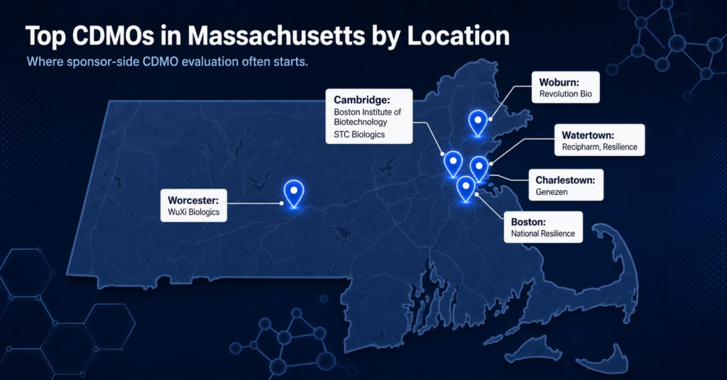 Top Massachusetts CDMO locations and biotech manufacturing map