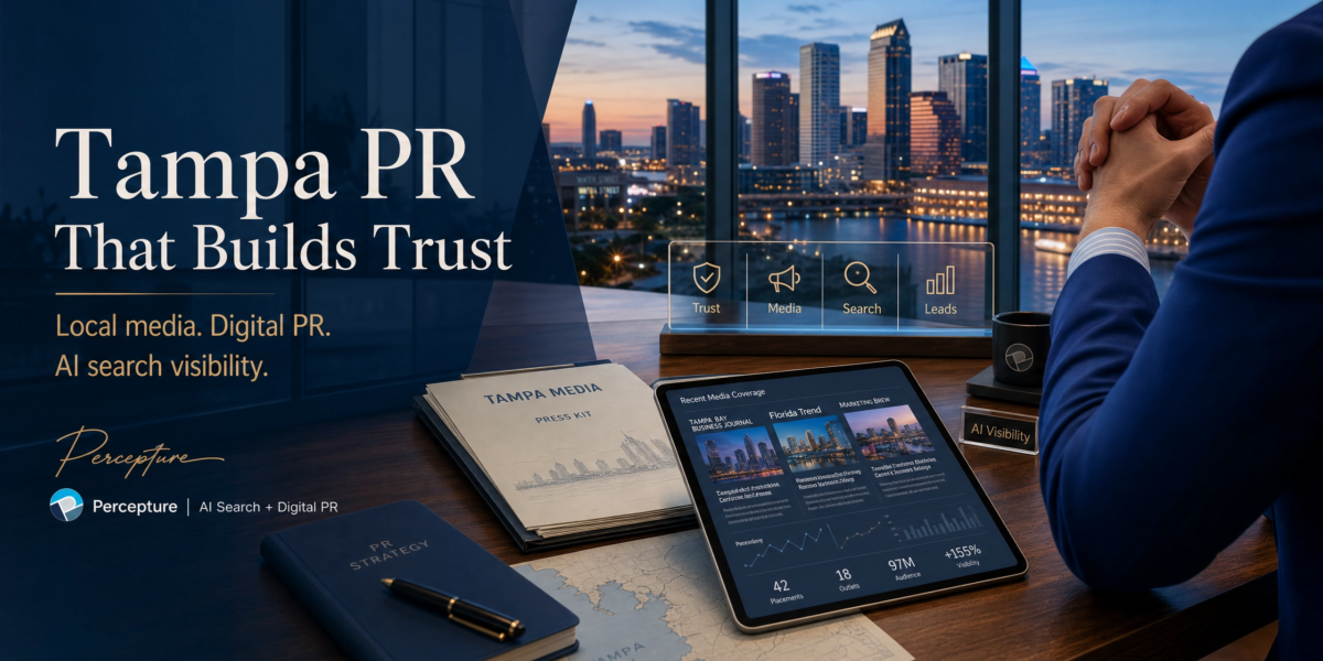 Percepture Tampa public relations agency hero graphic demonstrating corporate trust and executive media strategy.