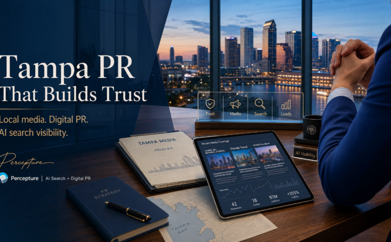 Percepture Tampa public relations agency hero graphic demonstrating corporate trust and executive media strategy.