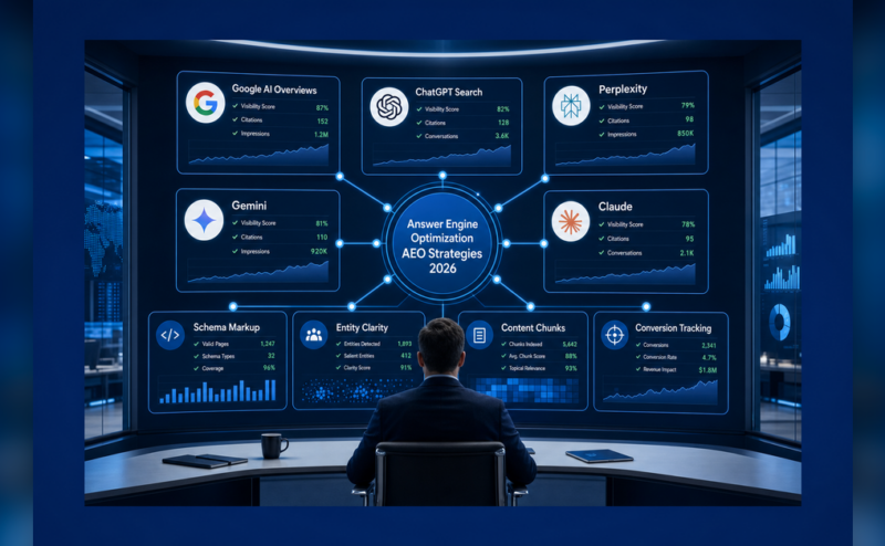 Answer Engine Optimization AEO Strategies 2026 for AI search visibility, schema, entity clarity, and answer engine citations