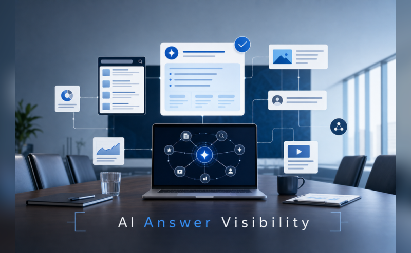 How to win visibility in ai answers b2b strategy illustration for AI search and B2B marketing