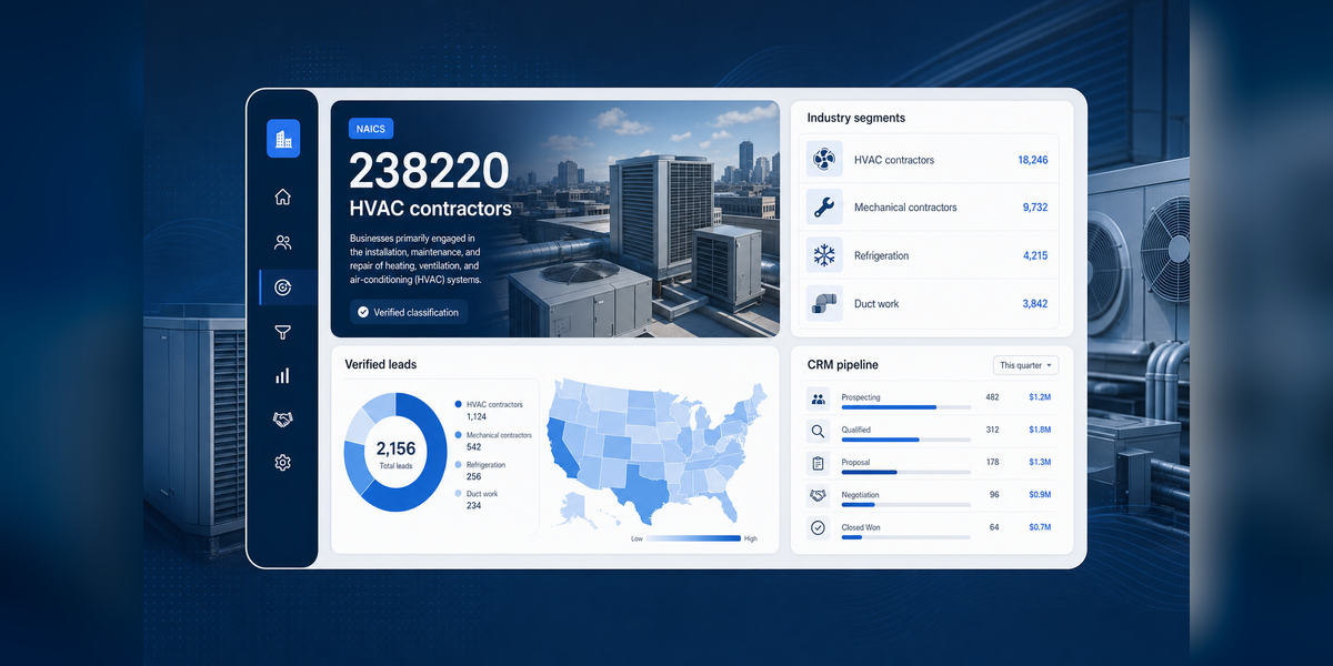 HVAC NAICS code 238220 classification and verified contractor lead generation dashboard