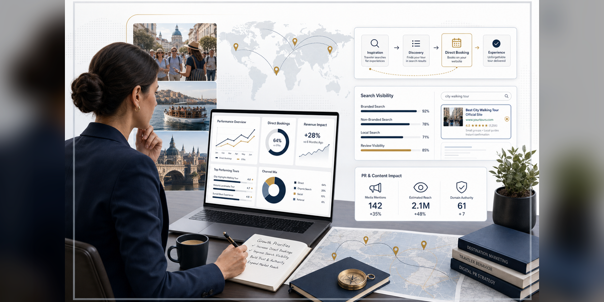 Tour operator marketing agency strategy dashboard for direct booking visibility