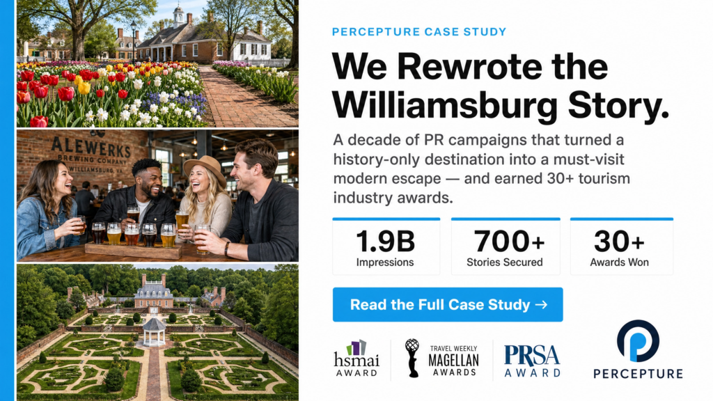 Travel PR case study onf CVB Williamsburg Virginia USA