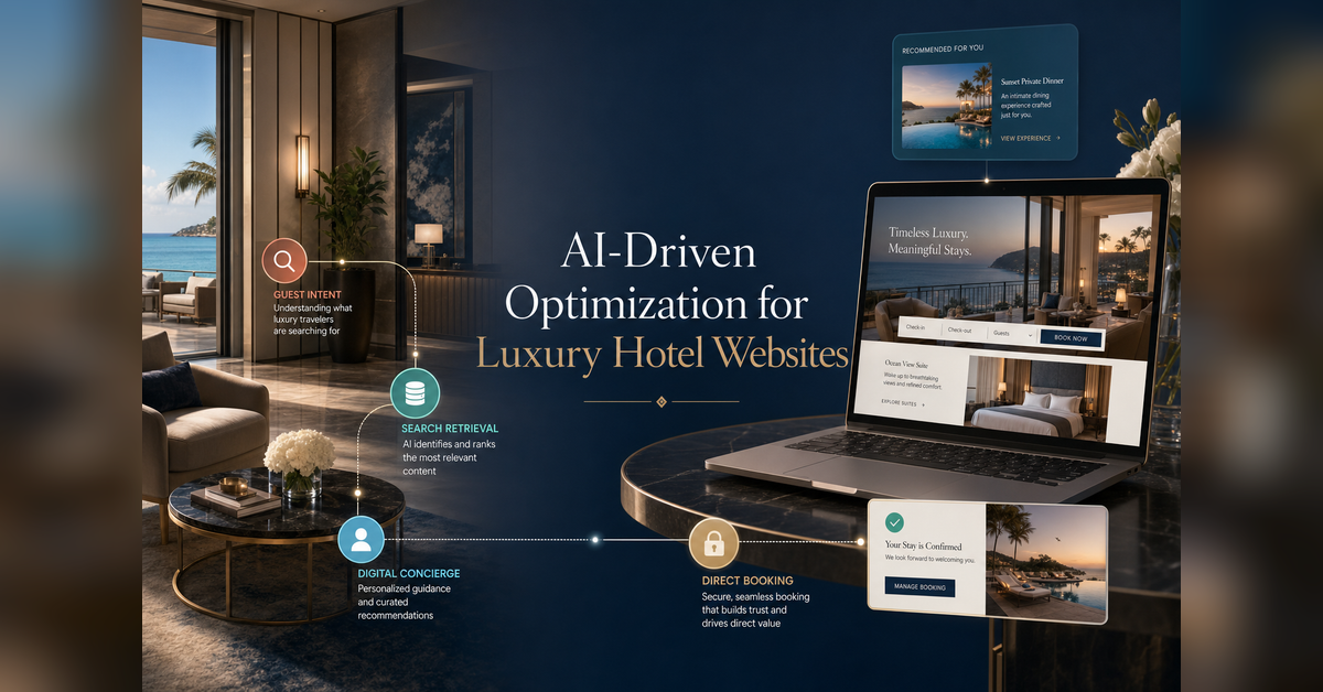 AI-driven optimization for luxury hotel websites connecting guest intent, search retrieval, concierge guidance and direct booking