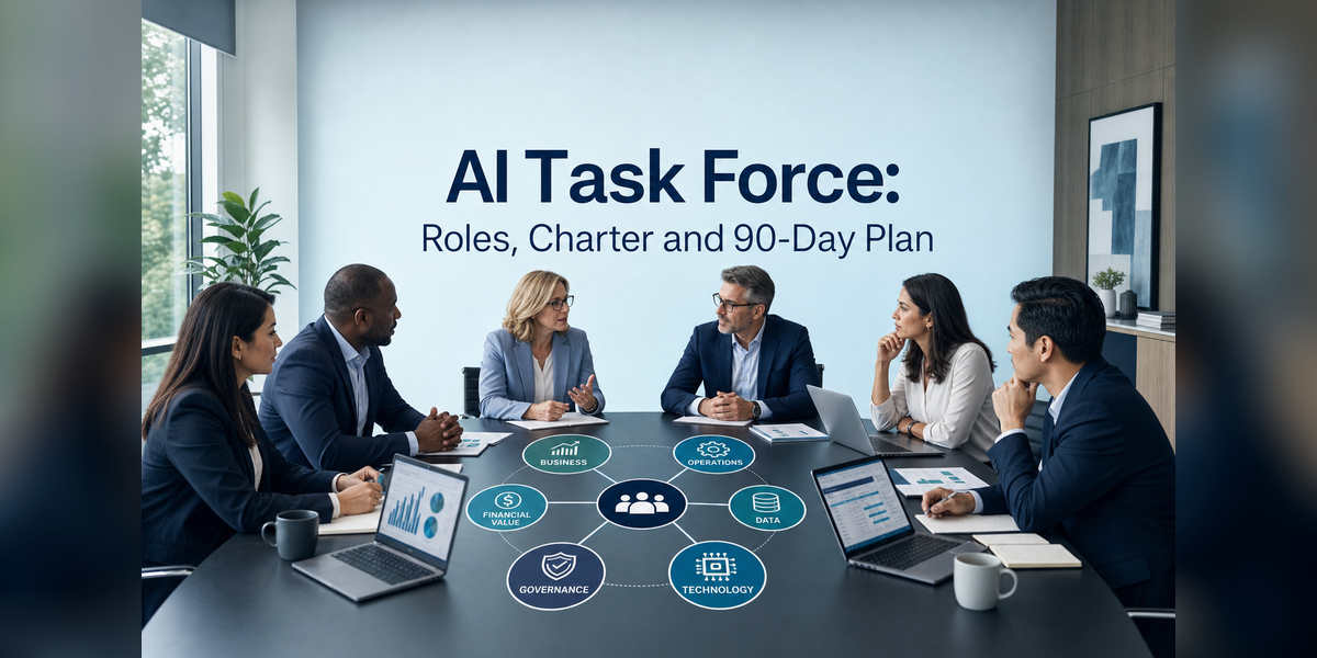Cross-functional AI task force connecting business operations, data, technology, governance and financial results