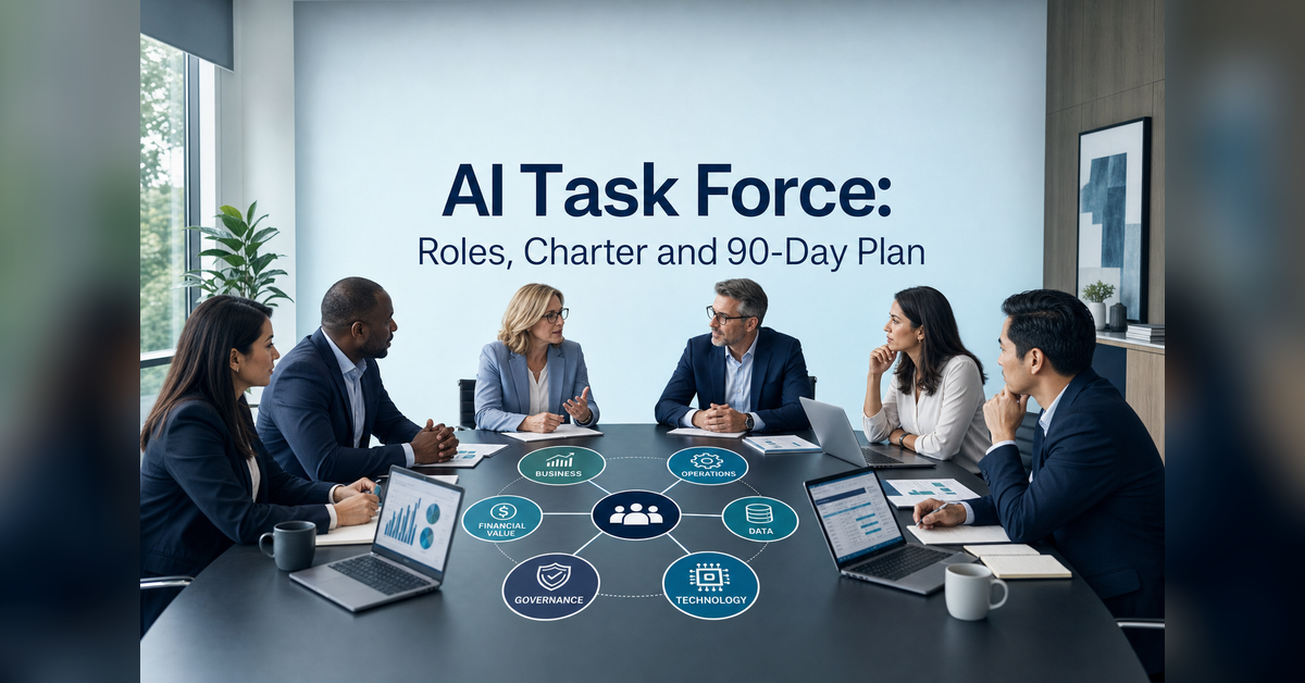 Cross-functional AI task force connecting business operations, data, technology, governance and financial results