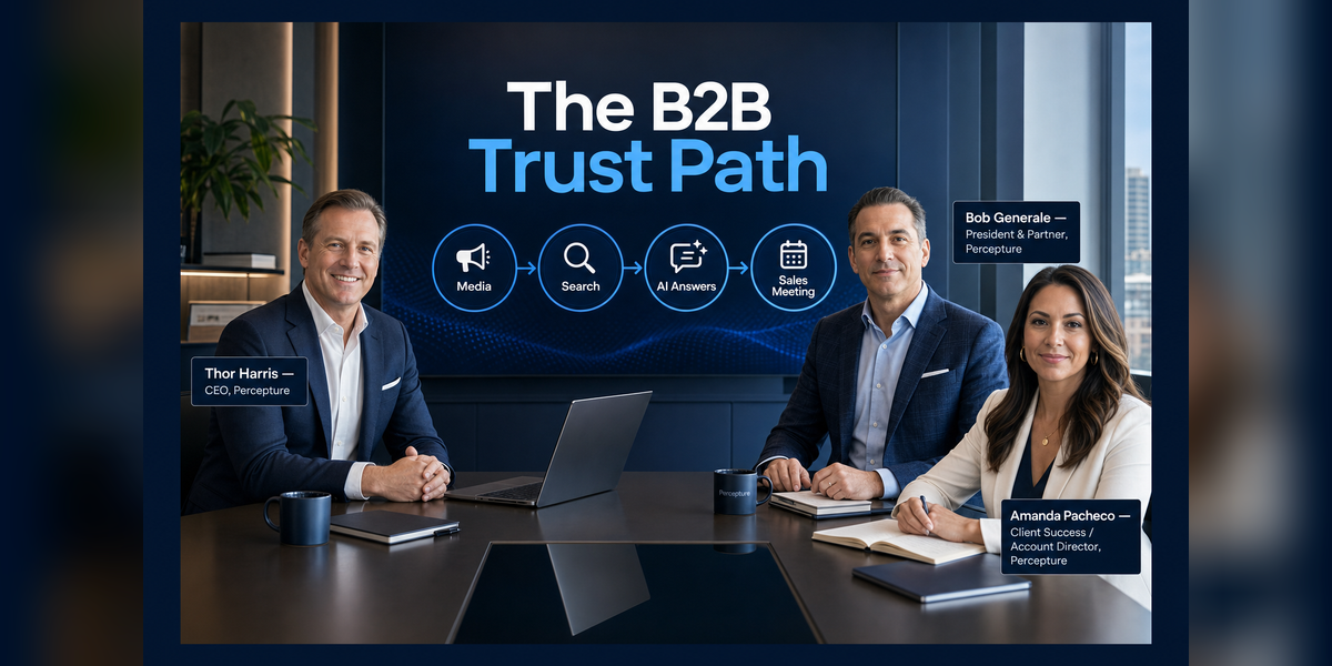 Percepture team members leading B2B Public Relations Agency strategy across PR, search, AI visibility and trust.