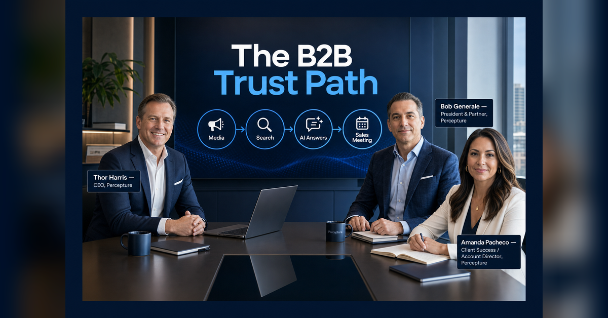 Percepture team members leading B2B Public Relations Agency strategy across PR, search, AI visibility and trust.