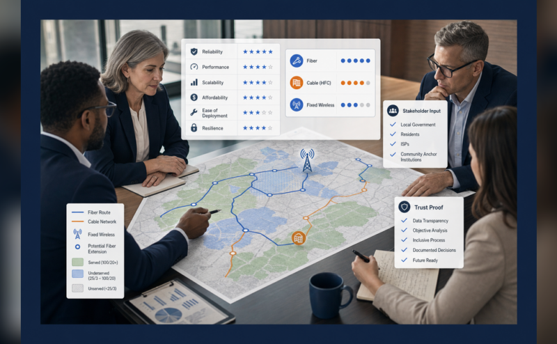 BEAD Technology Neutrality Explained hero image showing serviceability, broadband technology options, and community trust planning