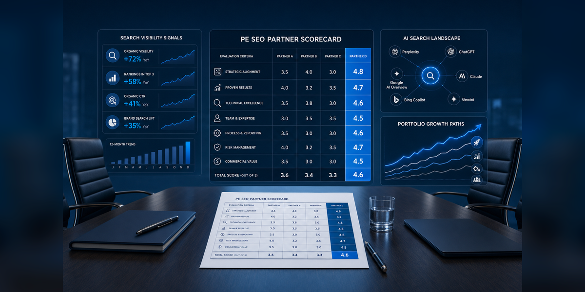 Best SEO Private Equity Companies comparison scorecard for PE firms and portfolio companies