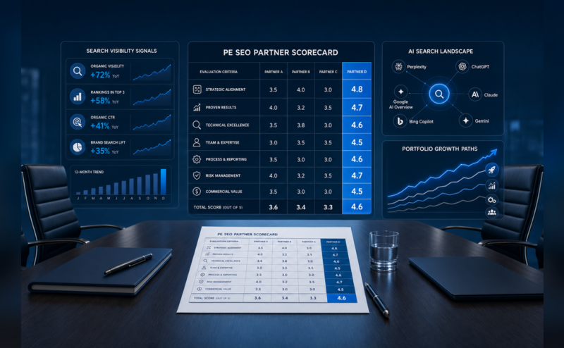 Best SEO Private Equity Companies comparison scorecard for PE firms and portfolio companies