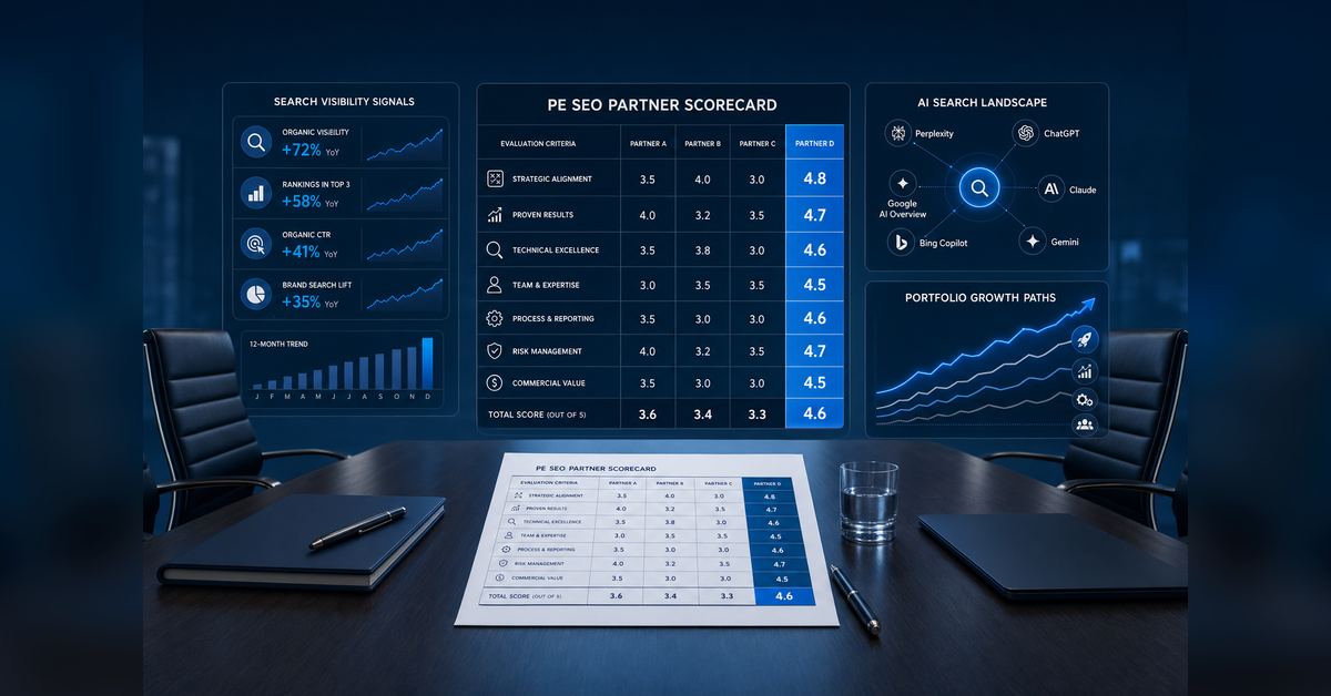 Best SEO Private Equity Companies comparison scorecard for PE firms and portfolio companies