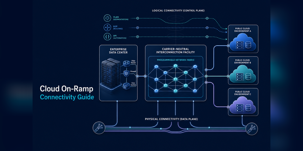 Cloud on ramp connectivity linking enterprise infrastructure to public cloud environments through private and software-defined network paths