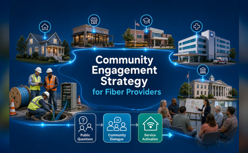 Community engagement strategy for fiber providers connecting stakeholders, construction communication, issue resolution, and activation