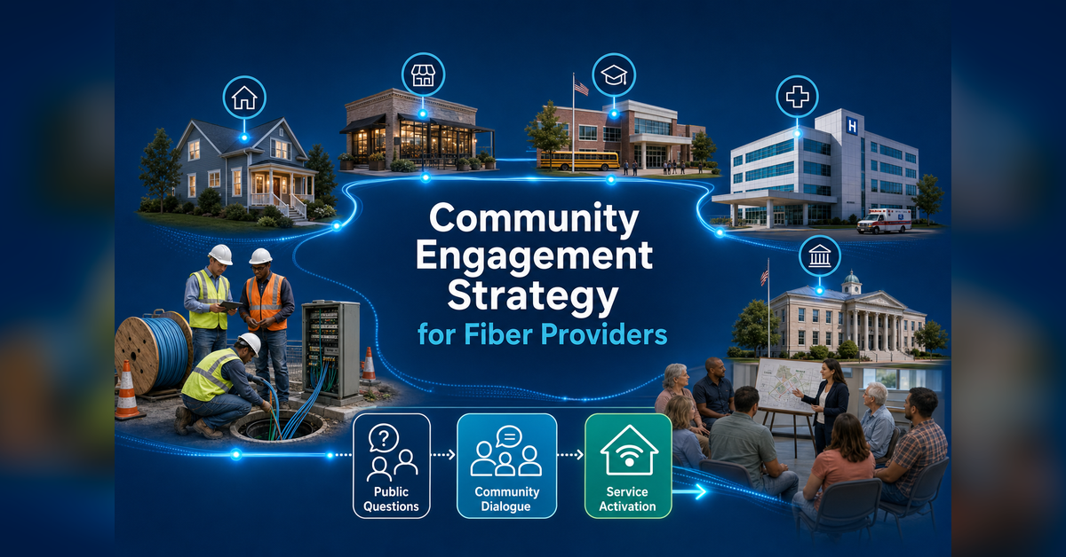 Community engagement strategy for fiber providers connecting stakeholders, construction communication, issue resolution, and activation