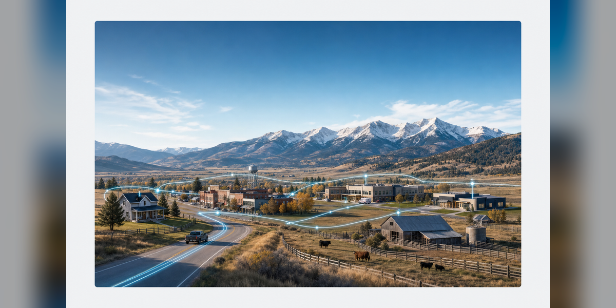 Fiber Broadband in Montana guide showing rural communities, mountains, towns and statewide network connections