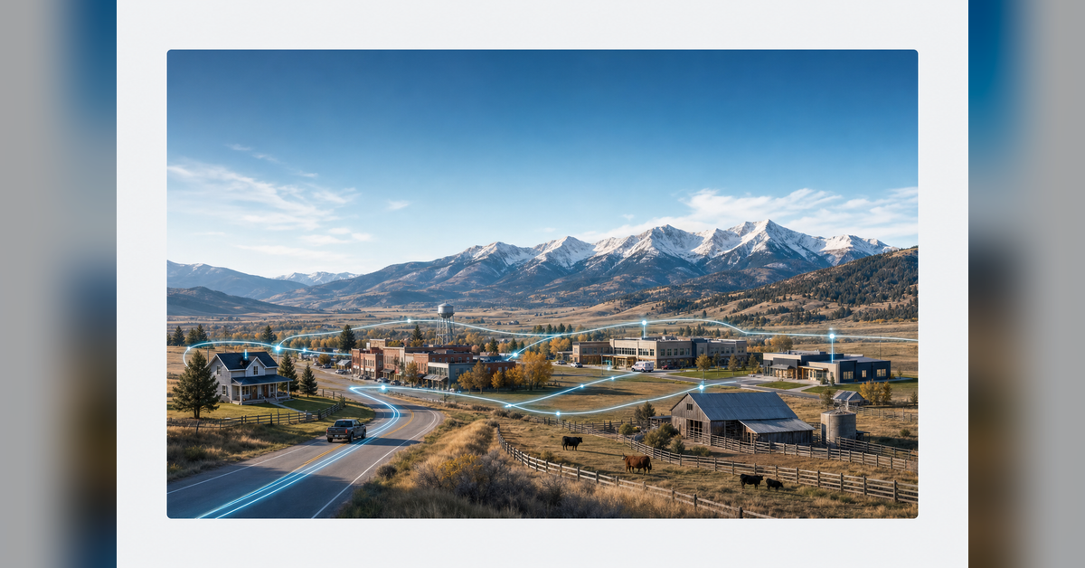 Fiber Broadband in Montana guide showing rural communities, mountains, towns and statewide network connections