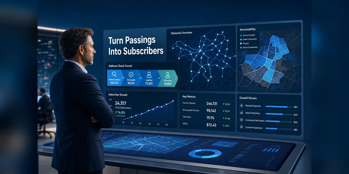 Fiber Take-Rate Marketing command center for turning fiber passings into subscribers