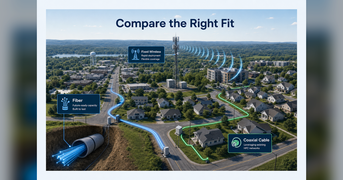Fiber vs. Fixed Wireless vs. Cable infrastructure comparison for serviceable broadband markets