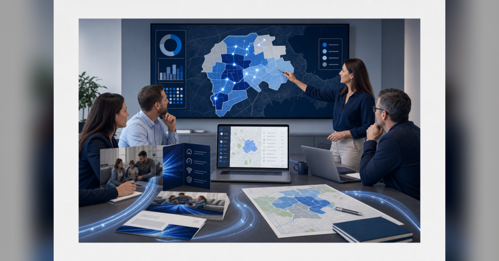 How to market fiber internet in a new service area with serviceability-aware launch planning, local SEO, paid search, direct mail, and community trust